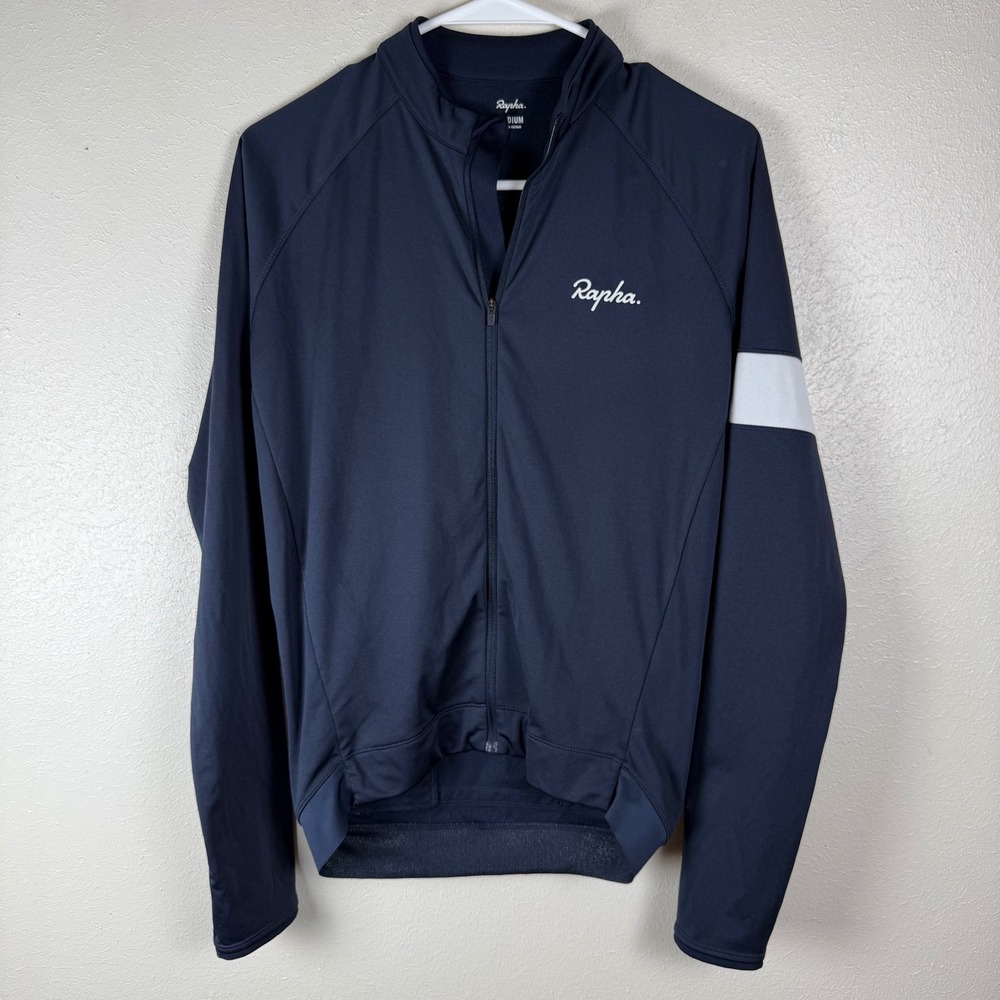 Rapha Core Long Sleeve Cycling Jersey Mens Medium Navy Blue Full Zip Road Bike
